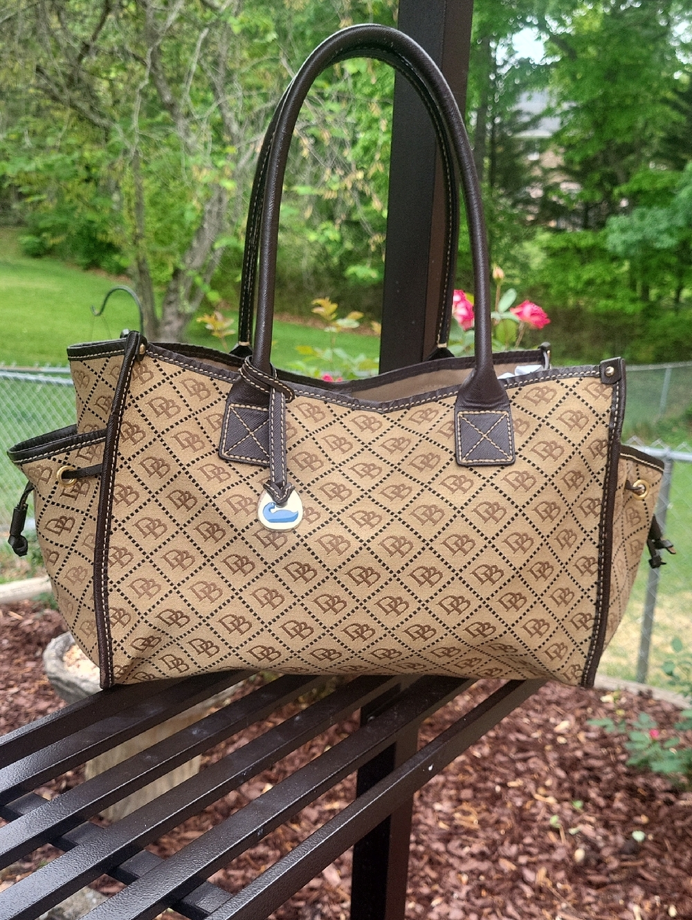 Dooney & Bourke Tan and Brown Monogram Satchel